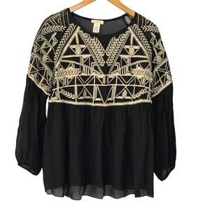 Sundance Black and Cream Geometric Blouse